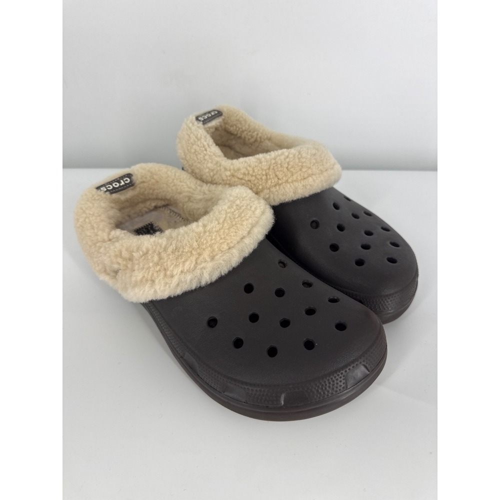 Crocs Mammoth Brown Lined Clogs Mens Size 13 Faux Fur Winter Slippers Cozy Cabin